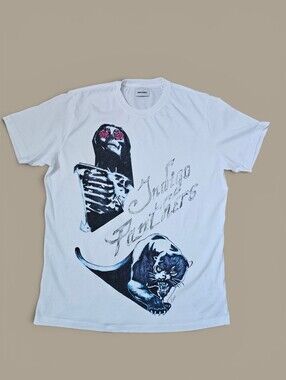 Diesel Women's White Graphic Indigo Panthers Indie Punk Short Sleeve Tee, Size M